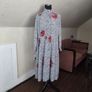 Vtg Bianca Japan Dress Zebra Floral Print Long Sleeve Midi Prêt-à-Porter S?